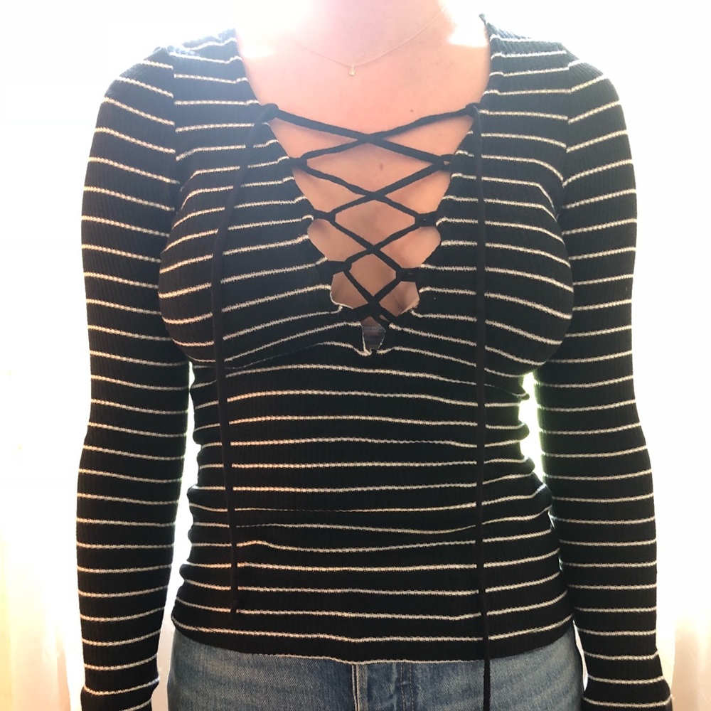 PROJECT SOCIAL T tie up, striped shirt